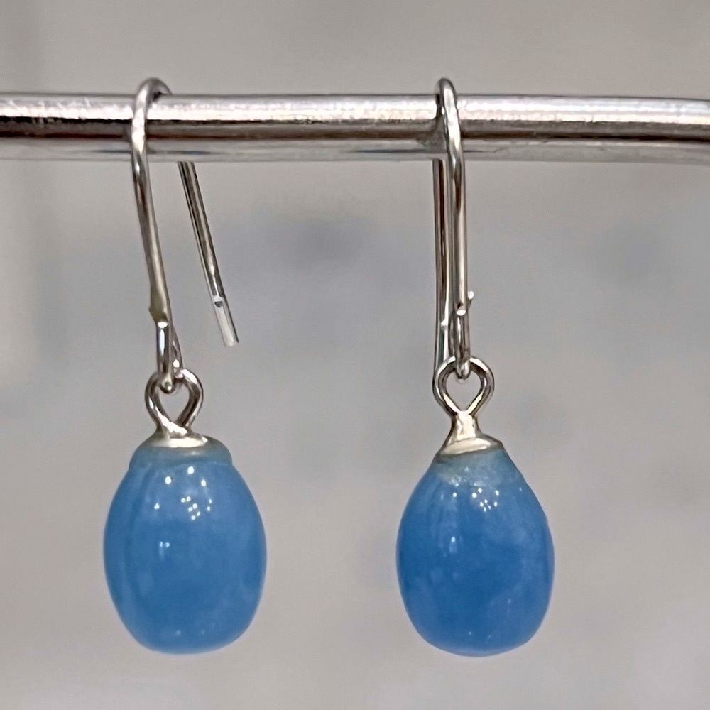 Blue Burmese Jade Sterling Silver Dangle Drop Earrings